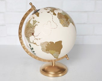 Gold & Neutral Wedding Globe – Guestbook Globe – Custom Hand Lettering – Exposed Countries – Travel Gift – Wedding Centerpiece – 8" Diameter