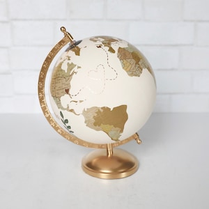 Gold & Neutral Wedding Globe – Guestbook Globe – Custom Hand Lettering – Exposed Countries – Travel Gift – Wedding Centerpiece – 8" Diameter