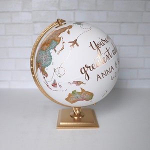 Travel Memory Globe Custom Personalized Pins Marking Vacation Destinations Family Trips Journal Log Handmade Painted World Maps 12" Diameter