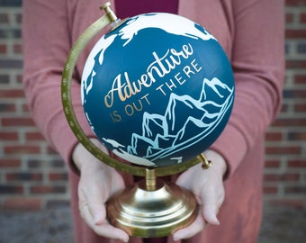 Baby Nursery Globe with Mountains or Flowers, Travel Adventure Theme Decor, New Baby Shower Guest Book Gift, Custom Personalized Baby Globe