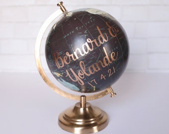 Custom Wedding Guestbook Globe w/ Calligraphy, Guest Book Alternative, Sign Our Globe, Reception Table Decor, Adventure Travel Theme Wedding