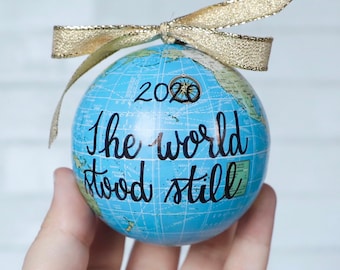 custom wedding date honeymoon gift CUSTOM hand lettered Globe Ornament custom 2021 grad personalized teacher appreciation