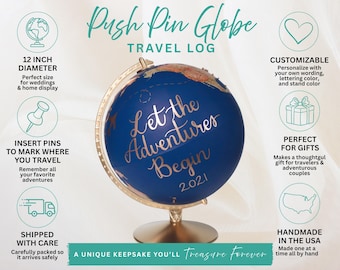 Travel Tracker Globe, Push Pin Globe, Globe With Pins, Custom Travel Globe, Personalized Travel Gift, World Traveler Keepsake
