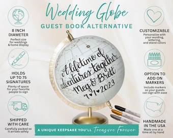 Wedding Guest Book Alternative, Personalized Globe Guest Book, Travel Wedding Decor, Destination Wedding Guestbook