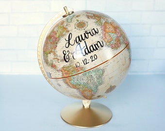 Custom Wedding Globe, Guest Book or Centerpiece, Neutral Colored Guestbook Alternative, Travel Destination Wedding, Custom Calligraphy, 12"