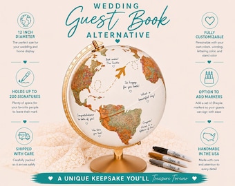 Custom Guest Book Alternative, World Globe Wedding Guestbook, Personalized Travel Map Reception Decor, Unique Creative Destination Weddings
