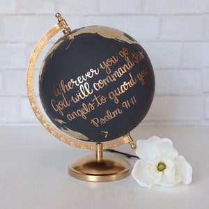 Gold & Neutral Globe – Painted Globe – Custom Hand Lettering – Exposed Countries – Wedding Guestbook – Wedding Globe – 8" Diameter