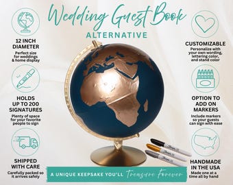 Custom Guest Book Alternative, World Globe Wedding Guestbook, Personalized Travel Map Reception Decor, Unique Creative Destination Weddings