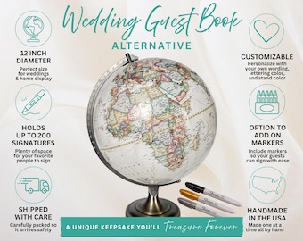 Personalized Wedding Globe Guest Book, Travel Theme Signature Globe, Custom Keepsake Decor