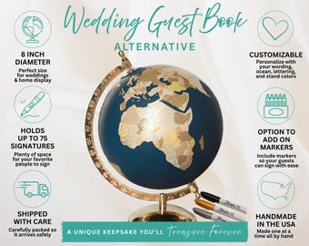 Wedding Guest Book Alternative Globe, Personalized Globe Guest Book, Custom Wedding Globe, Travel Wedding Decor, Destination Wedding Gift