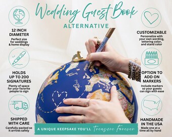 Custom Wedding Guest Book Alternative World Globe Personalized Travel Map Reception Decor Destination Weddings