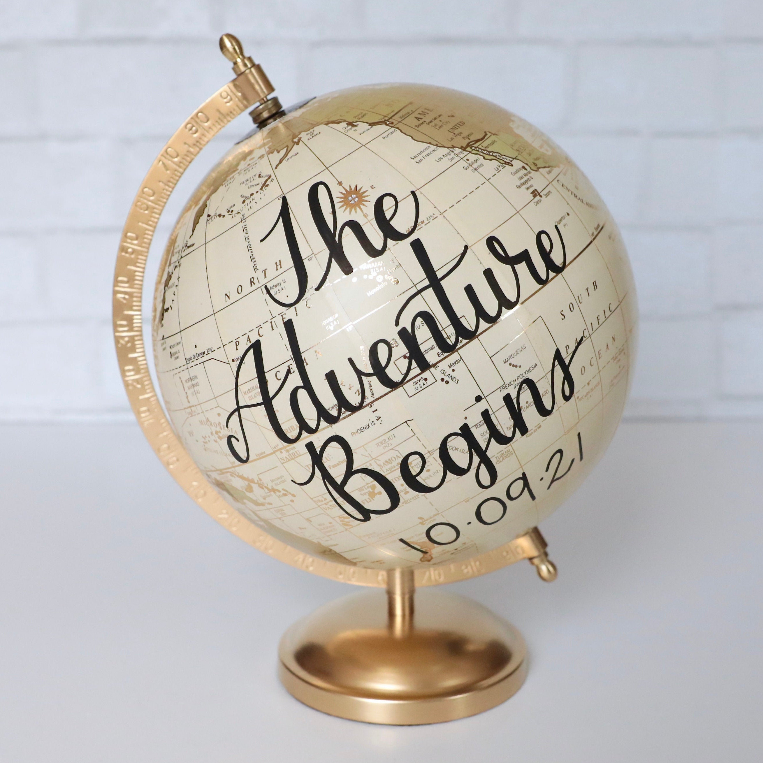 Custom World Globe, Personalized Hand Lettered Map Decor, Home Office Global Travel Decoration, Graduation or Retirement Gift, Teacher Gifts