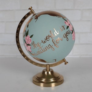 Baby Nursery Globe, Hand Painted, Travel and Adventure Decoration, Baby Shower Gift, Custom Colors & Quote or Name and Birthday, 8 Diameter image 4