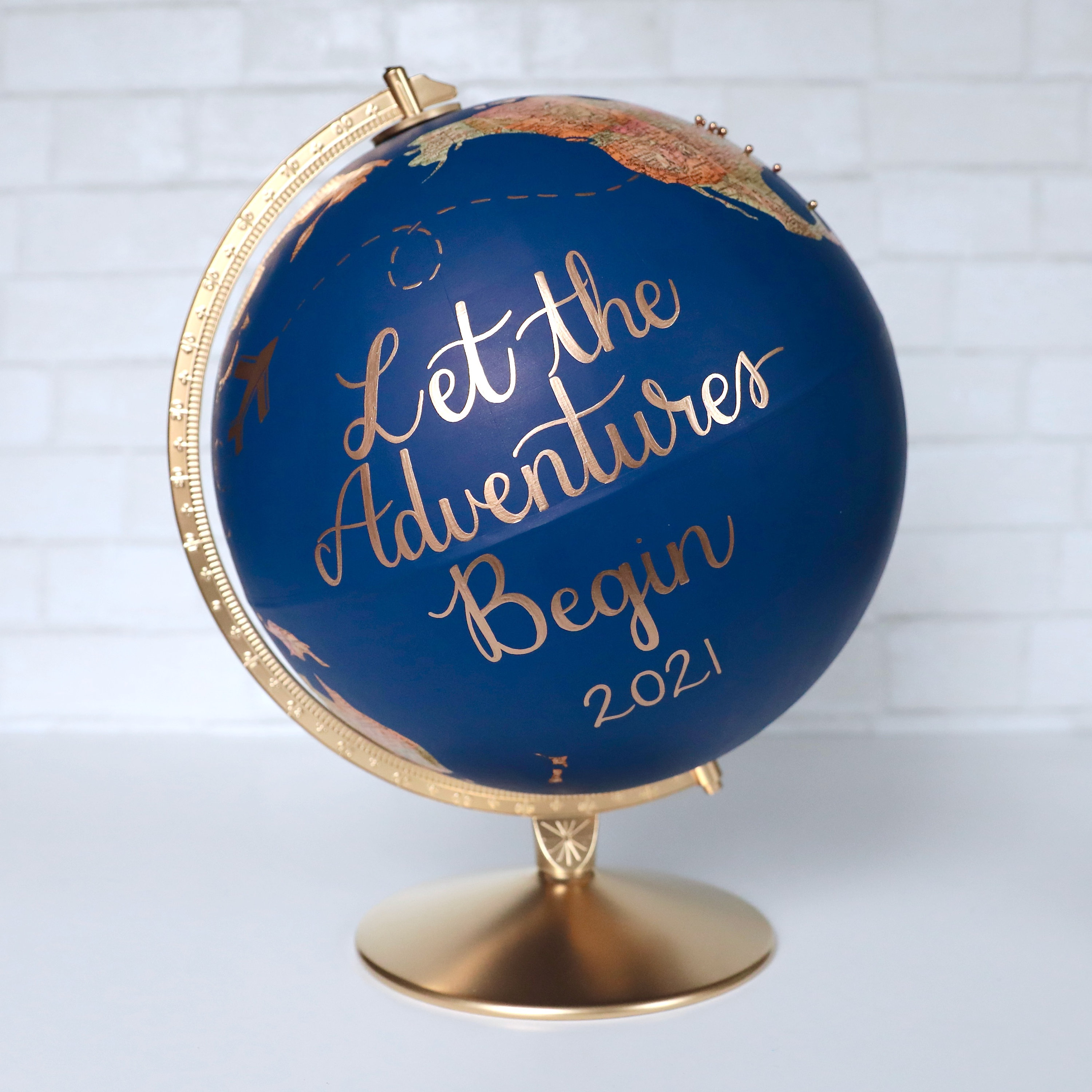 Travel Memory Globe Custom Calligraphy Push Pins Marking Destinations