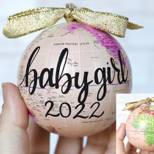 Welcome to the World Baby Globe Ornament, New Baby Gift, Pregnancy Announcement, Gender Reveal Ornament, Baby's First Christmas image 3