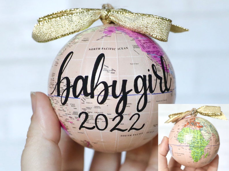 Welcome to the World Baby Globe Ornament, New Baby Gift, Pregnancy Announcement, Gender Reveal Ornament, Baby's First Christmas image 3