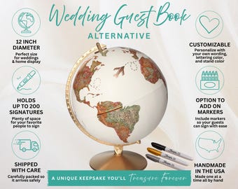 Custom Wedding Guest Book Alternative World Globe Personalized Travel Map Reception Decor Destination Weddings