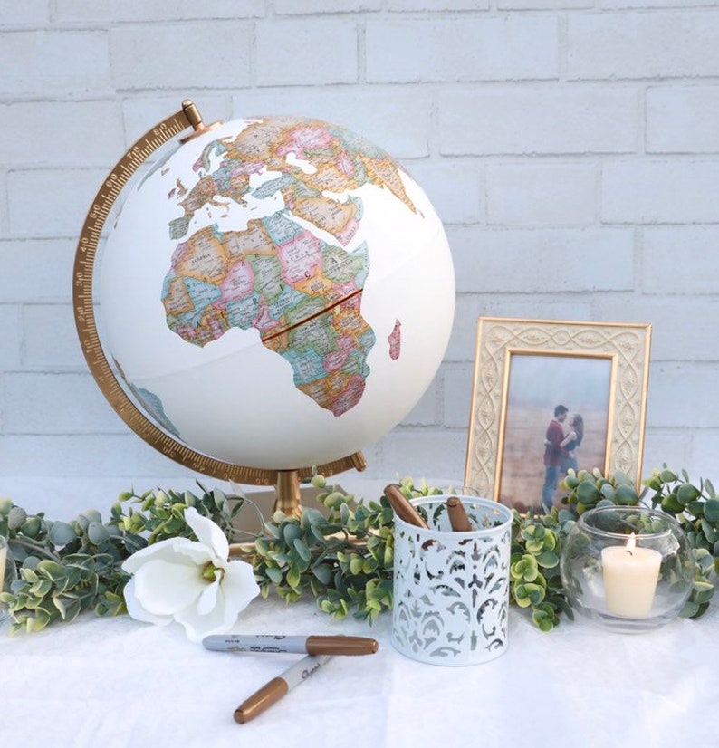Travel Themed Globe Custom Globe Pins Marking Your Favorite Destinations Office, Home, Gift, Wedding Hand Painted 12 Diameter image 2