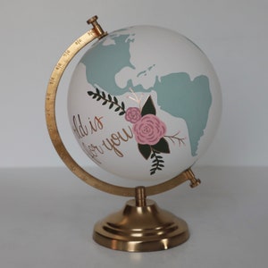 Baby Nursery Globe, Hand Painted, Travel and Adventure Decoration, Baby Shower Gift, Custom Colors & Quote or Name and Birthday, 8 Diameter image 5