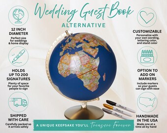 Personalized Wedding Guest Globe: Custom World Map Signing Globe