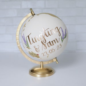 Wedding Guest Book Globe Flowers Custom Calligraphy Florals Greenery Botanical World Map Alternative Guestbook Maps Destination Weddings 8"