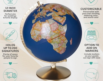 Custom Wedding Guest Book Alternative World Globe Personalized Travel Map Reception Decor Destination Weddings
