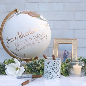 Large Guest Book Globe Wedding Globe Guestbook Alternative Guests Sign Globe Signing World Map Pins Signature Travel Wedding Decor Ideas 12"