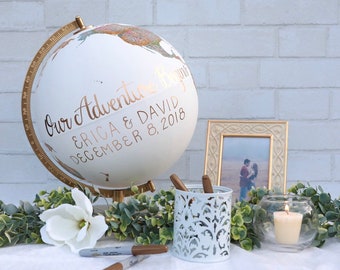 Large Guest Book Globe Wedding Globe Guestbook Alternative Guests Sign Globe Signing World Map Pins Signature Travel Wedding Decor Ideas 12&quot;