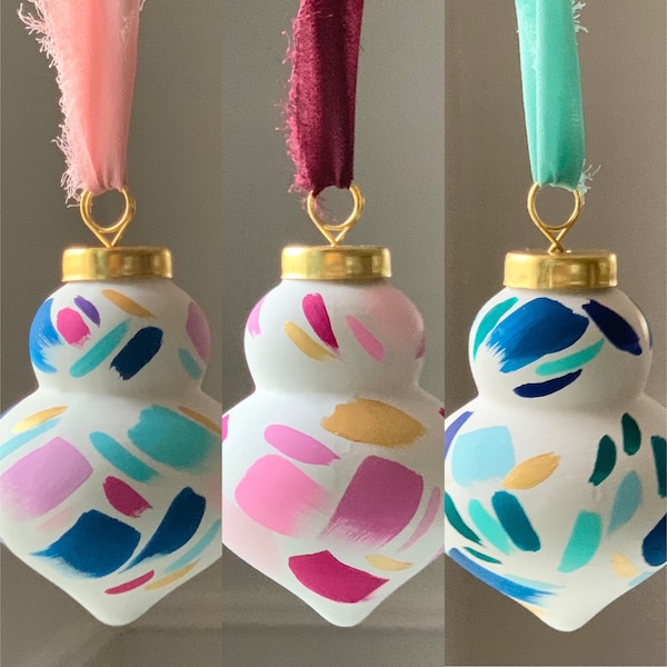 Modern Abstract Colorful Ornaments, Jewel Tone Christmas Ornaments, Gifts for Her, Creative Gifts, Terrazzo Inspired Bright Clay Ornaments