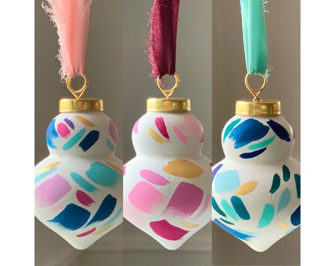 Hand Painted Ornaments Matte Grey, Pink, Black and Gold Christmas