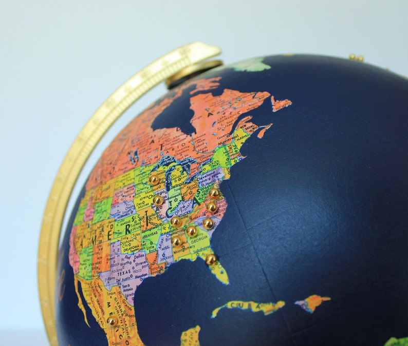 Travel Themed Globe Custom Globe Pins Marking Your Favorite Destinations Office, Home, Gift, Wedding Hand Painted 12 Diameter image 5
