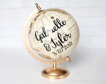 Wedding Globe Guest Book, Guestbook Alternative, World Map Sign, Travel Reception Decor Ideas, Gold Neutral Ivory Boho, The Adventure Begins