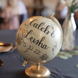 Guest Book Alternative, Custom Personalized Wedding Guest Book World Globe, Guests Sign Globe Guestbook, Our Adventure Begins Travel Signs