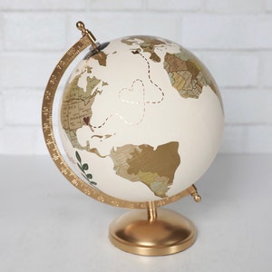 Gold & Neutral Painted Globe Guest Globe Custom Hand Lettering Exposed Countries Wedding Guestbook Wedding Globe 8 Diameter image 2