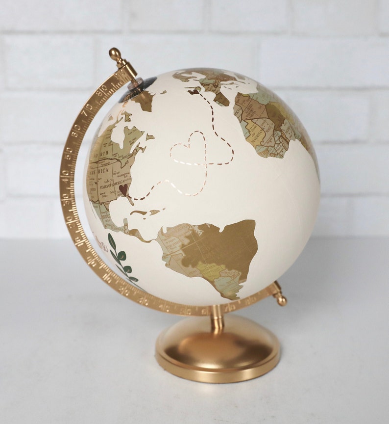 Gold & Neutral Painted Globe Guest Globe Custom Hand Lettering Exposed Countries Wedding Guestbook Wedding Globe 8 Diameter image 2