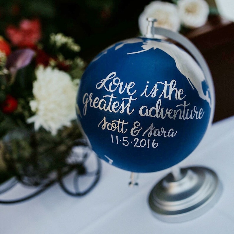 Custom Wedding Globe Perfect for Wedding Guestbook or Centerpiece Custom Colors and Quote or Names Hand Painted 8 Diameter image 1
