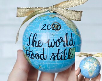 2020 Quarantine Christmas Ornament, Pandemic Globe Ornament, Custom Personalized Lettering, 2021 Funny Gift, Travel Adventure Map Covid Gift