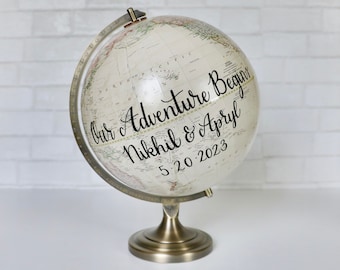 Wedding Globe Guest Book Alternative, Custom Neutral Cream Pastel Wedding Guestbook or Centerpiece World Globe Sign for Travel Theme Decor