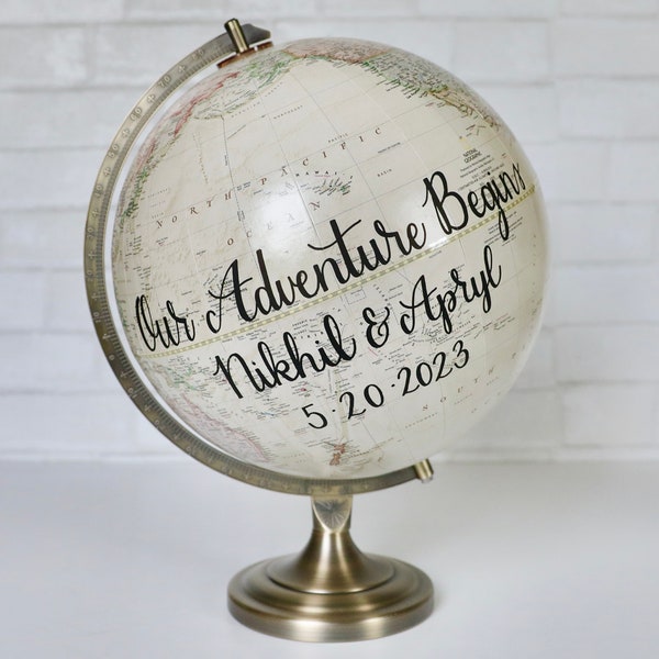 Wedding Globe Guest Book Alternative, Custom Neutral Cream Pastel Wedding Guestbook or Centerpiece World Globe Sign for Travel Theme Decor