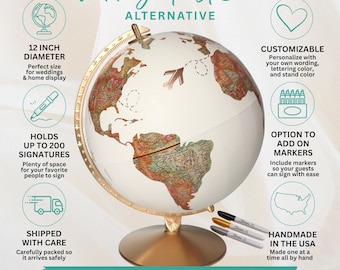 Custom Wedding Guest Book Alternative World Globe Personalized Travel Map Reception Decor Destination Weddings
