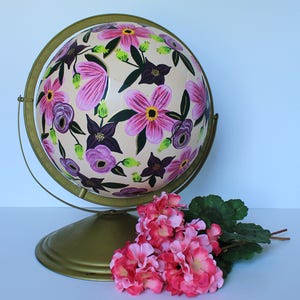 Custom Flowered Globe, Globe with Flowers, Hand Painted, Unique Globe Decor, Flower Pattern, Floral Globe, Floral Decor, Floral Home Decor image 9