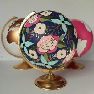 Custom Flowered Globe, Globe with Flowers, Hand Painted, Unique Globe Decor, Flower Pattern, Floral Globe, Floral Decor, Floral Home Decor image 2