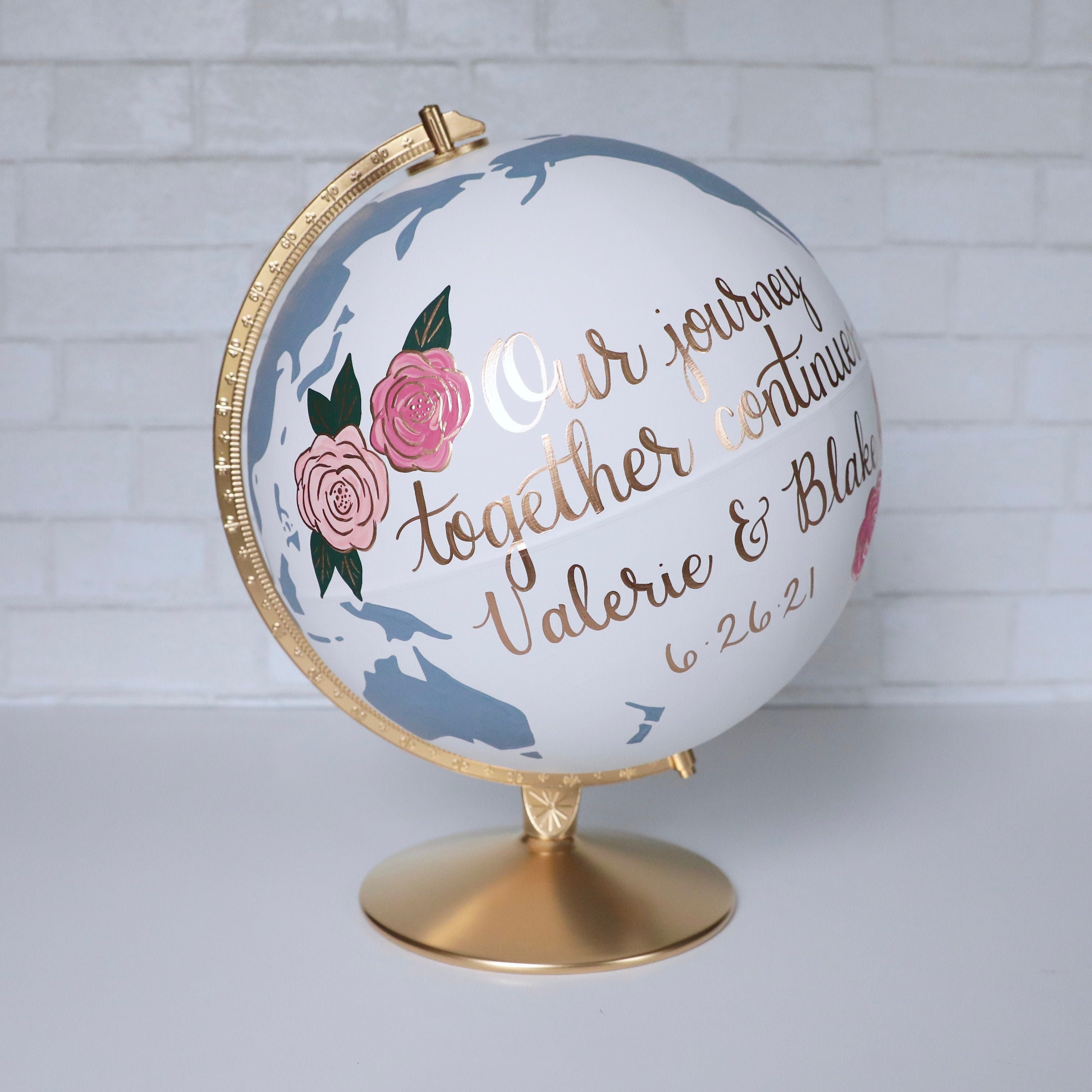 Wedding Guest Book Globe with Custom Florals, Guest Book Alternative Map, Personalized Flowers or Greenery, Large World Globe Sign 12 Inch