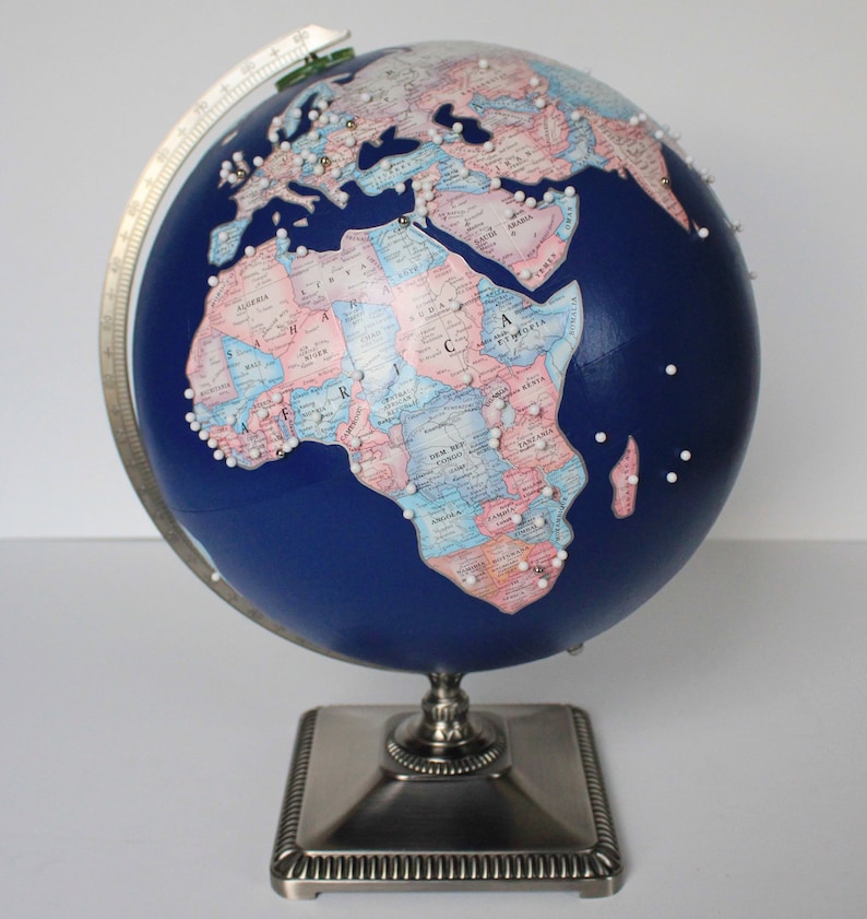 Travel Themed Globe Custom Globe Pins Marking Your Favorite Destinations Office, Home, Gift, Wedding Hand Painted 12 Diameter image 8