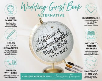 Wedding Guest Book Alternative, Personalized Globe Guest Book, Travel Wedding Decor, Destination Wedding Guestbook