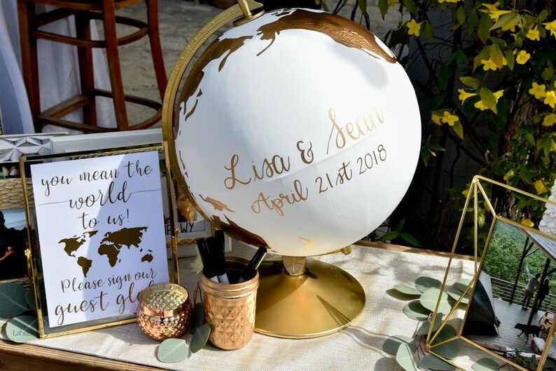 Globe Custom Wedding Globe Perfect for Wedding Guestbook or Centerpiece 12 Diameter Travel, Boho Chic, Guestbook Alternative image 8