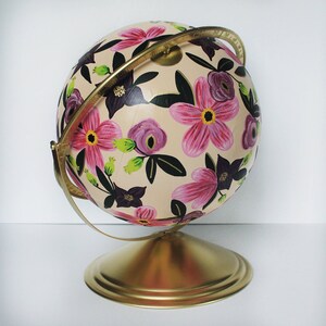 Custom Flowered Globe, Globe with Flowers, Hand Painted, Unique Globe Decor, Flower Pattern, Floral Globe, Floral Decor, Floral Home Decor image 5