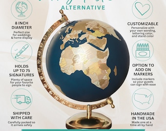Personalized Wedding Globe Guest Book Alternative, Custom Travel Decor, 8 Inch Diameter