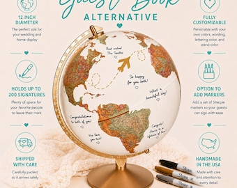 Personalized Wedding Guest Globe: Custom World Map Signing Globe