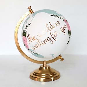 Baby Nursery Globe, Hand Painted Nursery Decor, Custom Colors & Quote or Name and Birthday, Baby Shower Gift, Adventure Theme, 8" Diameter